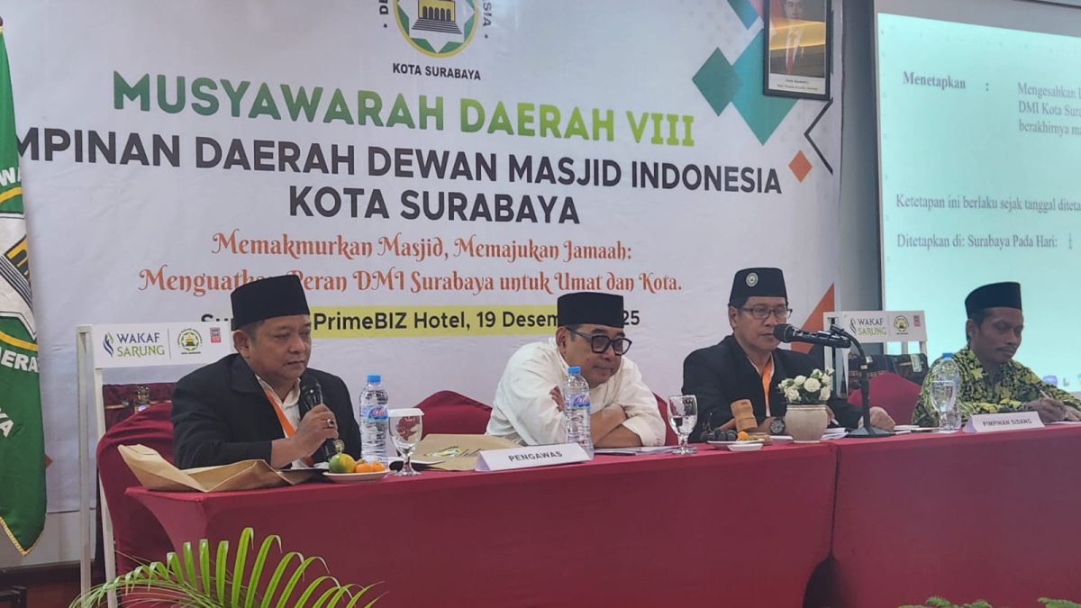 Musyawarah Daerah (Musda) VIII Pimpinan Daerah Dewan Masjid Indonesia (PD DMI) Kota Surabaya kembali menetapkan Arif Afandi sebagai Ketua Umum untuk masa khidmat 2025-2030.